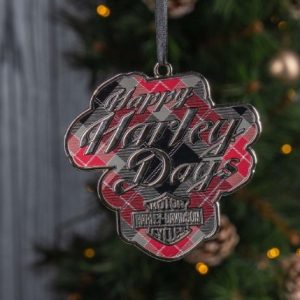 Harley-Davidson kockás "Happy Harley Days" karácsonyfadísz